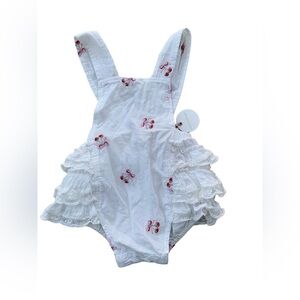 LoveShackFancy NWT Size 12-18 Months Lindy Ruffle Pinafore Bubble Romper Cherry